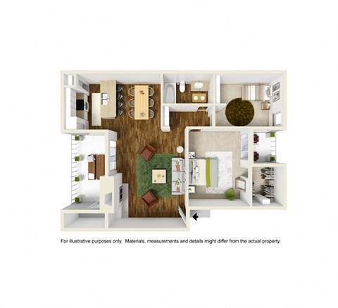 Floor plan for 2 beds, 1 bath, 860 sqft
